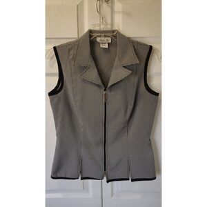 Vintage Lisa Jo Houndstooth Sleeveless Zip Up Blazer Vest Black & White 13/14